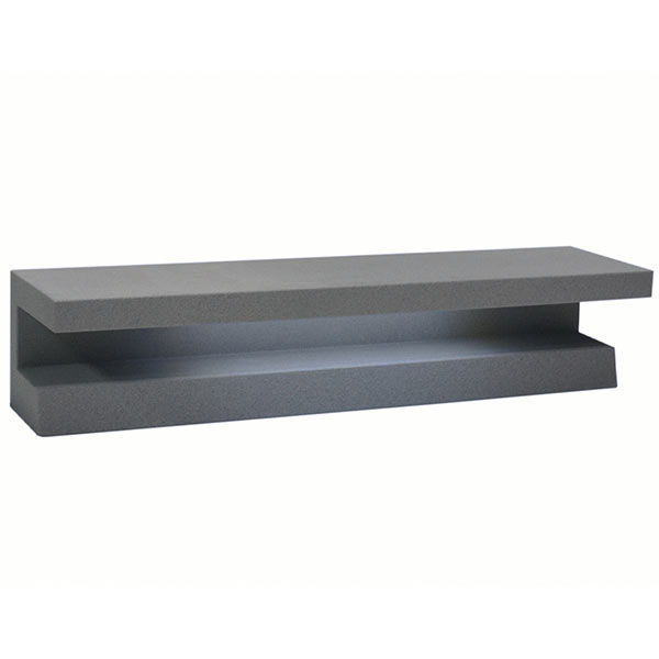 This gray, concrete cantilever bench has LED lighting mounted under the seat for walkway lighting.