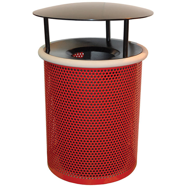 Classic Steel Trash Receptacle with Aluminum Funnel Top and Rain Hood