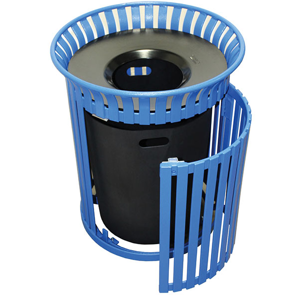 Flat Steel Trash Receptacle with Aluminum Pitch-In Top and Side Door