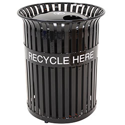 MF3221 Flat Steel Trash Receptacle with 2 Hole Recycle Top and Logo Band
