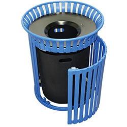 MF3222 Flat Steel Trash Receptacle with Aluminum Funnel Top and Side Door