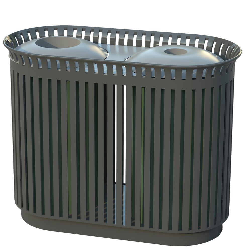 Double Flat Steel Trash Receptacle with Two  Aluminum Tops