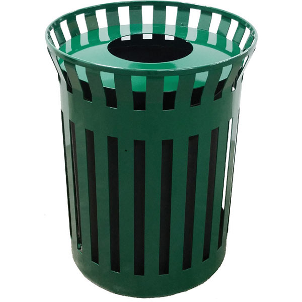 Short Flat Steel Trash Receptacle with Aluminum Funnel Top
