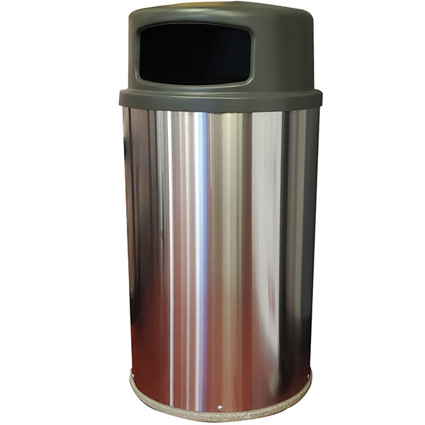 Stainless Steel Trash Receptacle with Plastic Top and Concrete Base