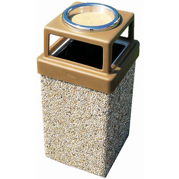 Concrete Trash Receptacle with 4-Way Top & Snuffer Pan