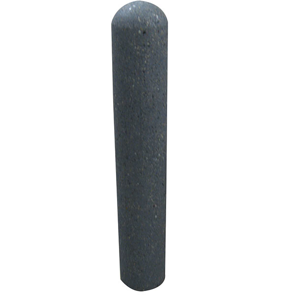 A dark gray concrete bollard with a rounded top on a white background.