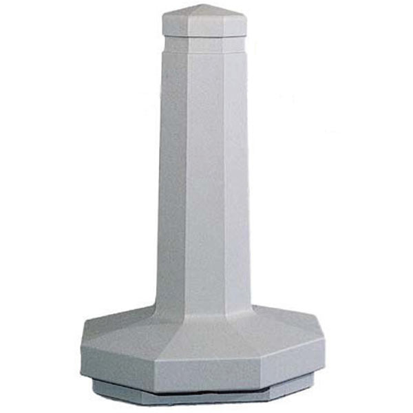 A traffic-control, concrete bollard with a wide base and slightly pointed top.