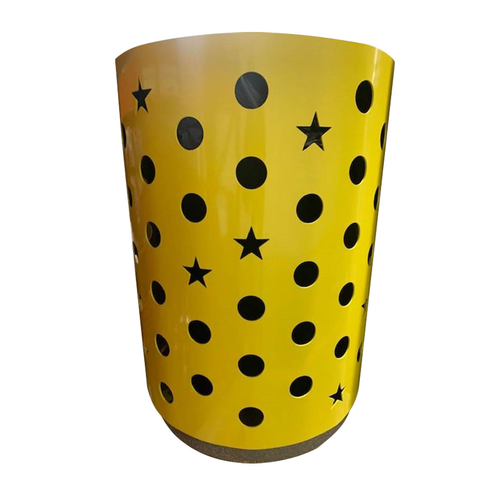 S-WS304 Drum Steel Trash Receptacle with Patterned Wall and Aluminum Top